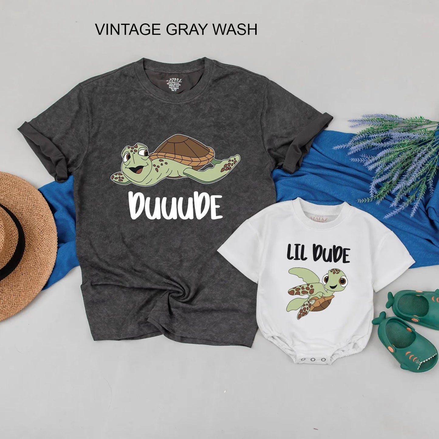 Duuuude & Lil Dude Matching Turtle Tees Adorable Sea Turtle Dad & Son Outfits Perfect Father's Day Gift