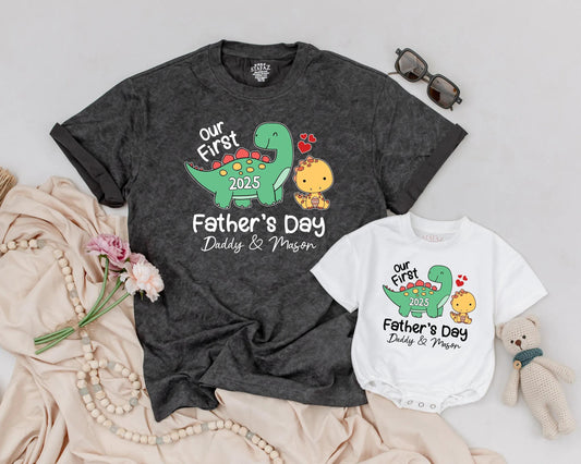 Personalized Our First Father's Day Dinosaur Matching Daddy & Baby Outfit 2025, Dino Romper, Cute Gift Boy