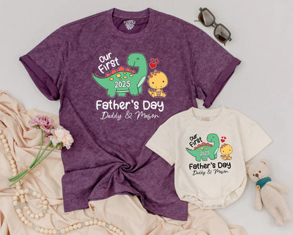 Personalized Our First Father's Day Dinosaur Matching Daddy & Baby Outfit 2025, Dino Romper, Cute Gift Boy