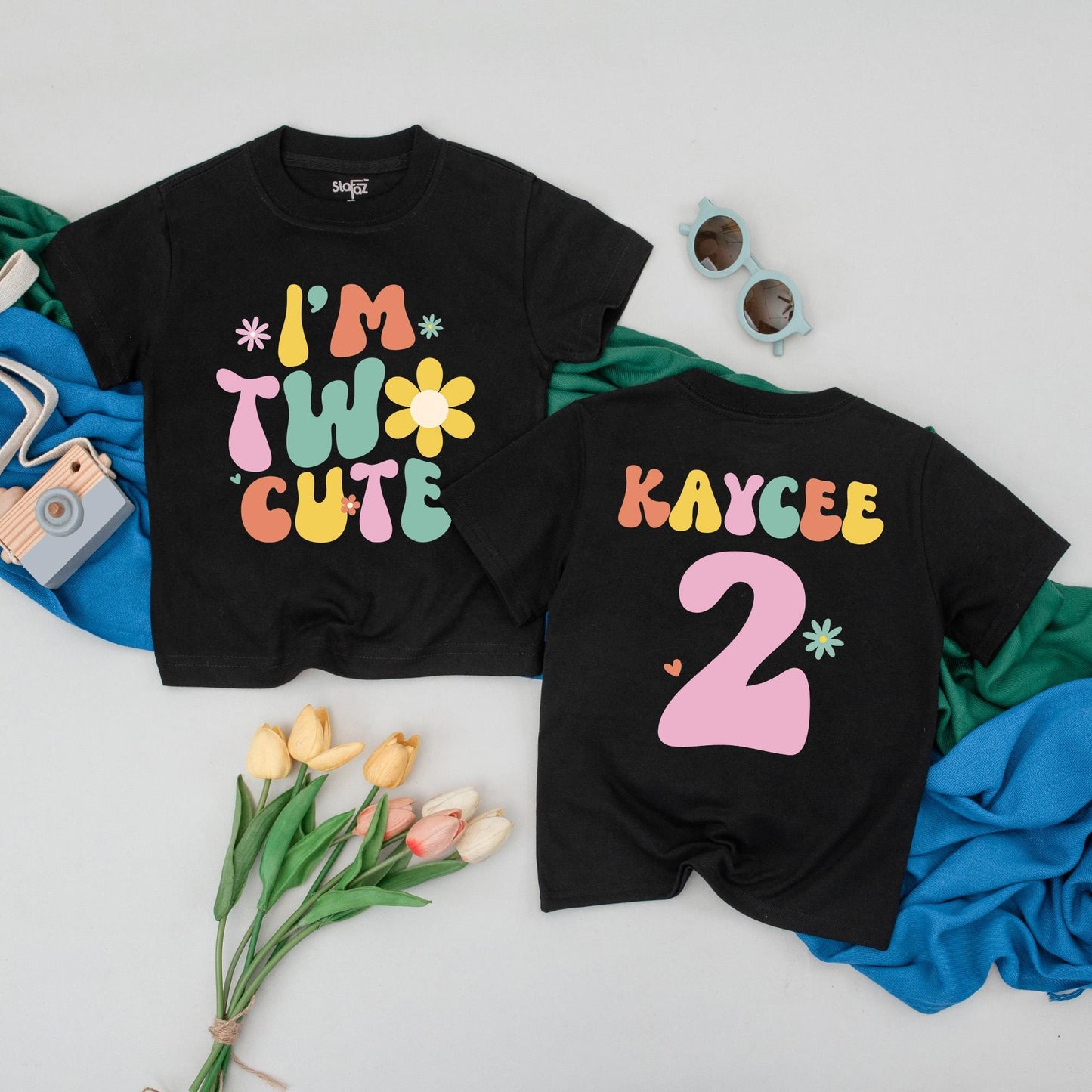 Personalized Two Cute Birthday Shirt, Groovy 2nd Birthday Girl Outfit, Custom Name Toddler Tee, Retro Party Top, Playful Second Birthday Gift 