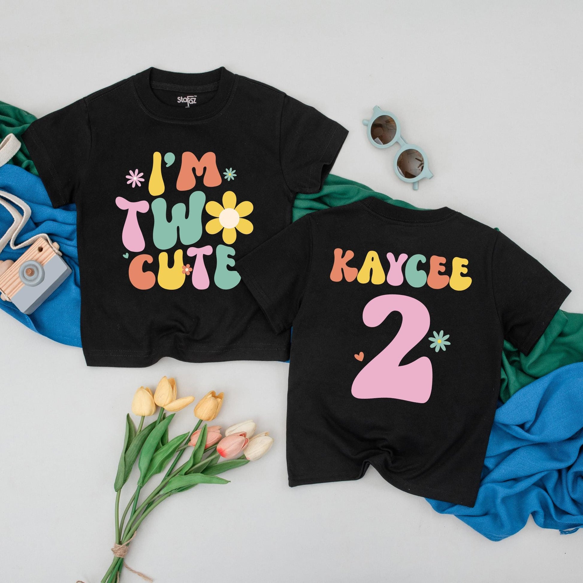 Personalized Two Cute Birthday Shirt, Groovy 2nd Birthday Girl Outfit, Custom Name Toddler Tee, Retro Party Top, Playful Second Birthday Gift 