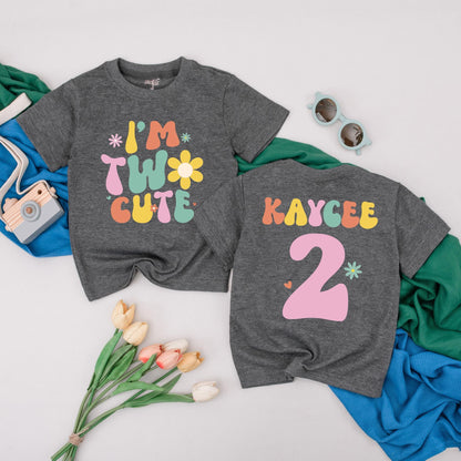 Personalized Two Cute Birthday Shirt, Groovy 2nd Birthday Girl Outfit, Custom Name Toddler Tee, Retro Party Top, Playful Second Birthday Gift 