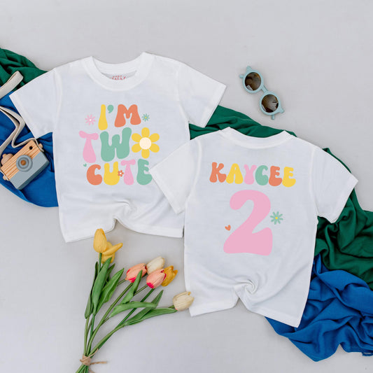 Personalized Two Cute Birthday Shirt, Groovy 2nd Birthday Girl Outfit, Custom Name Toddler Tee, Retro Party Top, Playful Second Birthday Gift 