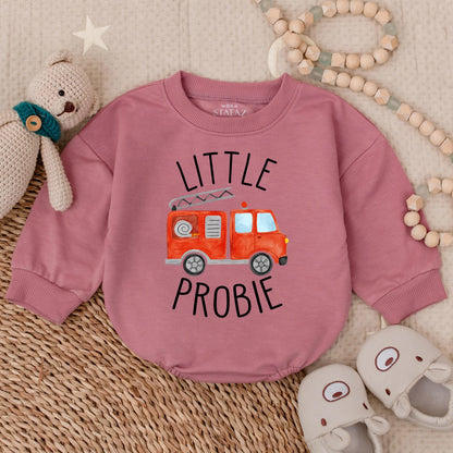 Custom Firetruck T-shirt Bubble Romper for Baby Boys Little Probie Firefighter Outfit Newborn Shower Gift Soft Cotton Bodysuit Apparel