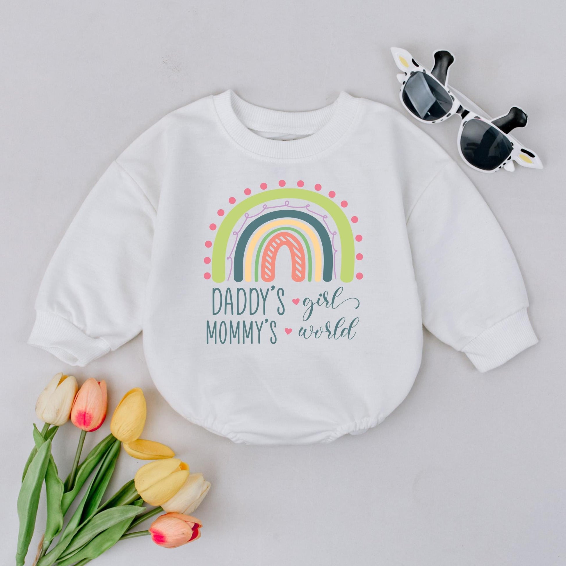Daddy’s Girl Mommy’s World Pastel Rainbow Bubble Romper Baby Girl Outfit Cute Saying Clothes Newborn Gift