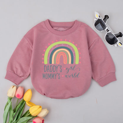 Daddy’s Girl Mommy’s World Pastel Rainbow Bubble Romper Baby Girl Outfit Cute Saying Clothes Newborn Gift