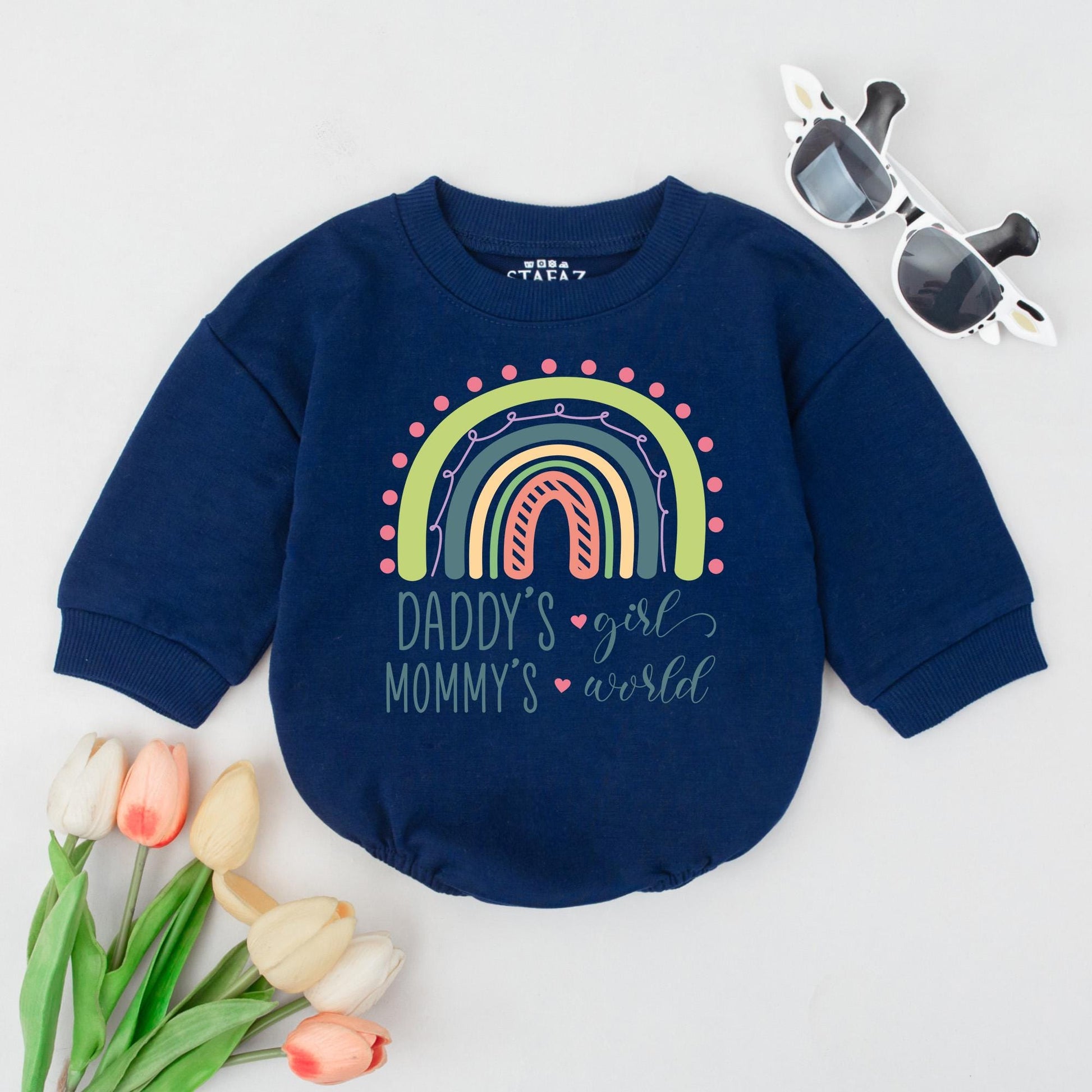 Daddy’s Girl Mommy’s World Pastel Rainbow Bubble Romper Baby Girl Outfit Cute Saying Clothes Newborn Gift