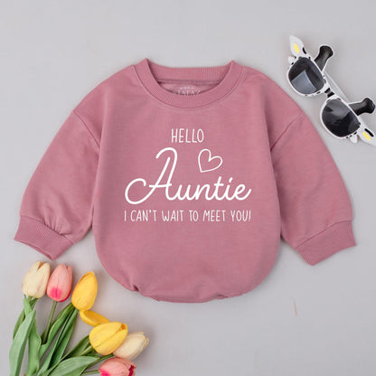 Hello Auntie Bubble Romper Pregnancy Announcement Outfit Baby Reveal to Aunt Cute Coming Soon Romper New Aunt Gift Idea