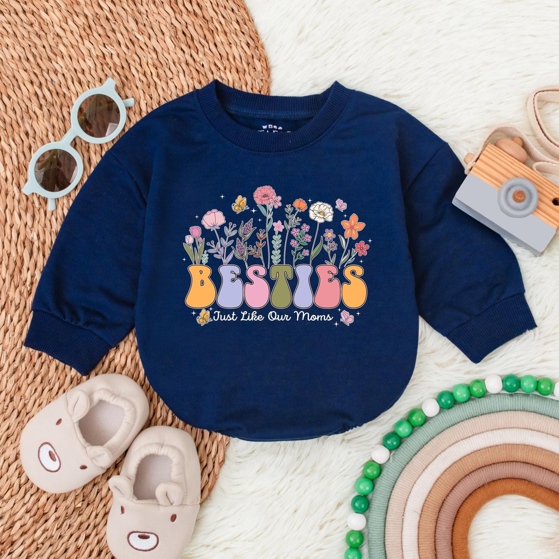 Besties Just Like Our Moms Flower Bubble Romper Newborn Best Friends Outfit Retro Baby Bodysuit Cute Baby Shower Gift