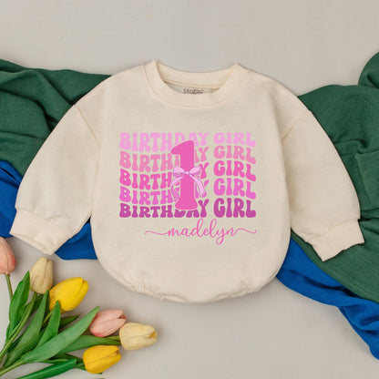Personalized Pink First Birthday Girl Romper Baby Outfit One Year Old Cake Smash Bodysuit Comfortable Cotton Gift Idea