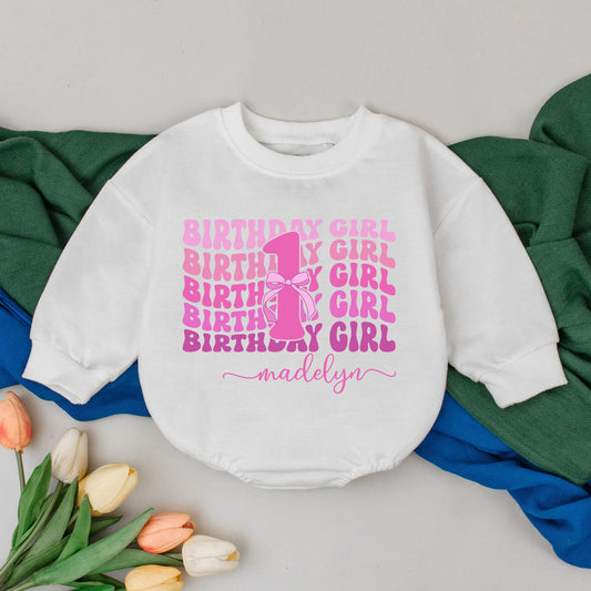 Personalized Pink First Birthday Girl Romper Baby Outfit One Year Old Cake Smash Bodysuit Comfortable Cotton Gift Idea
