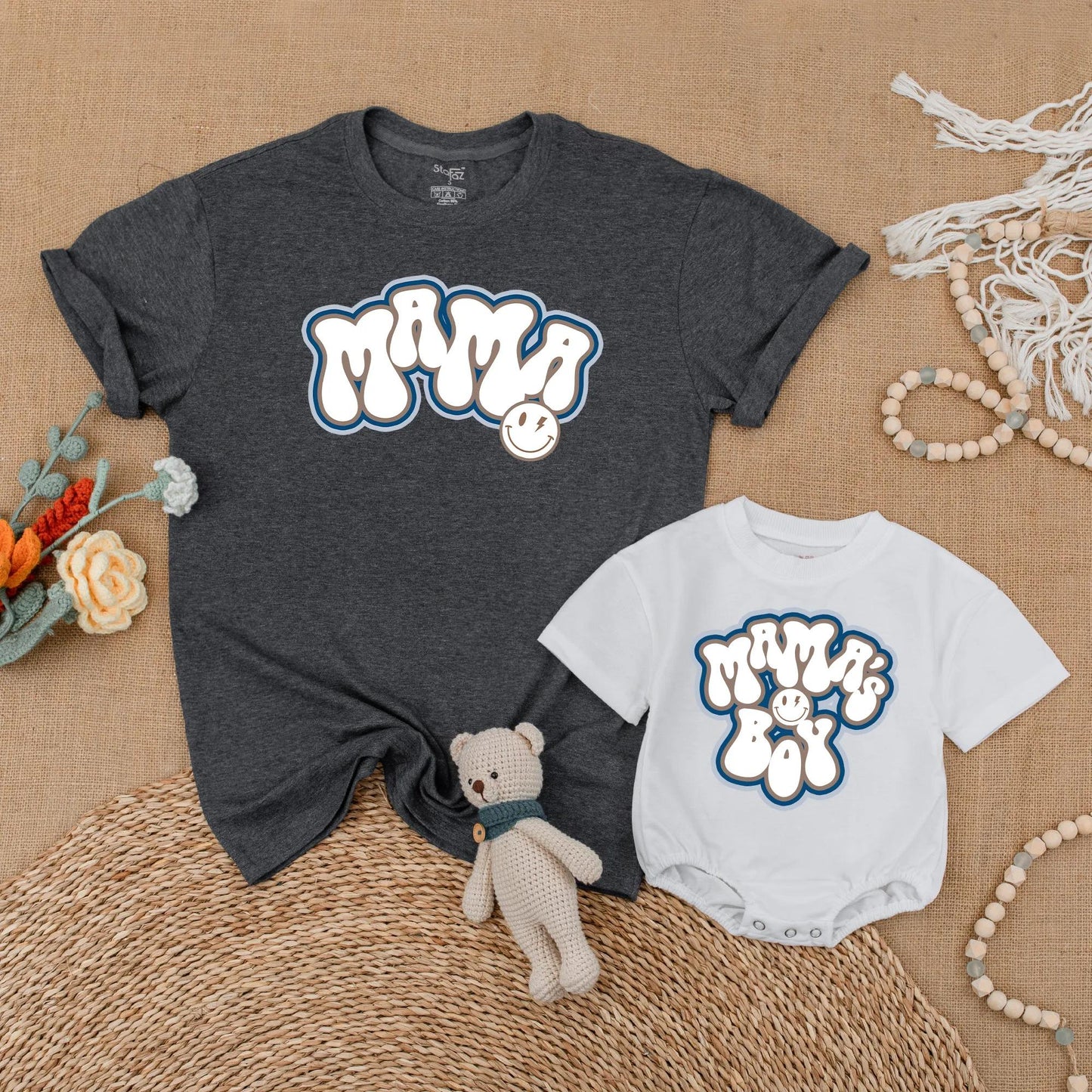 Mama and Son Matching Mother's Day Outfits, Cozy Shirt and Bubble Romper Set for New Mom and Baby Boy First Mothers Day Gift