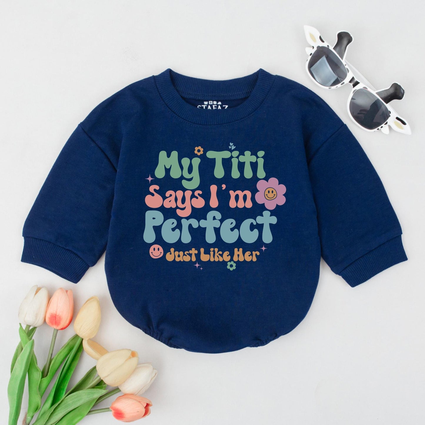 My Titi Says I’m Perfect Bubble Romper Retro Baby Girl Outfit Just Like Her Titi Gift Idea Pastel Funny Baby Clothes
