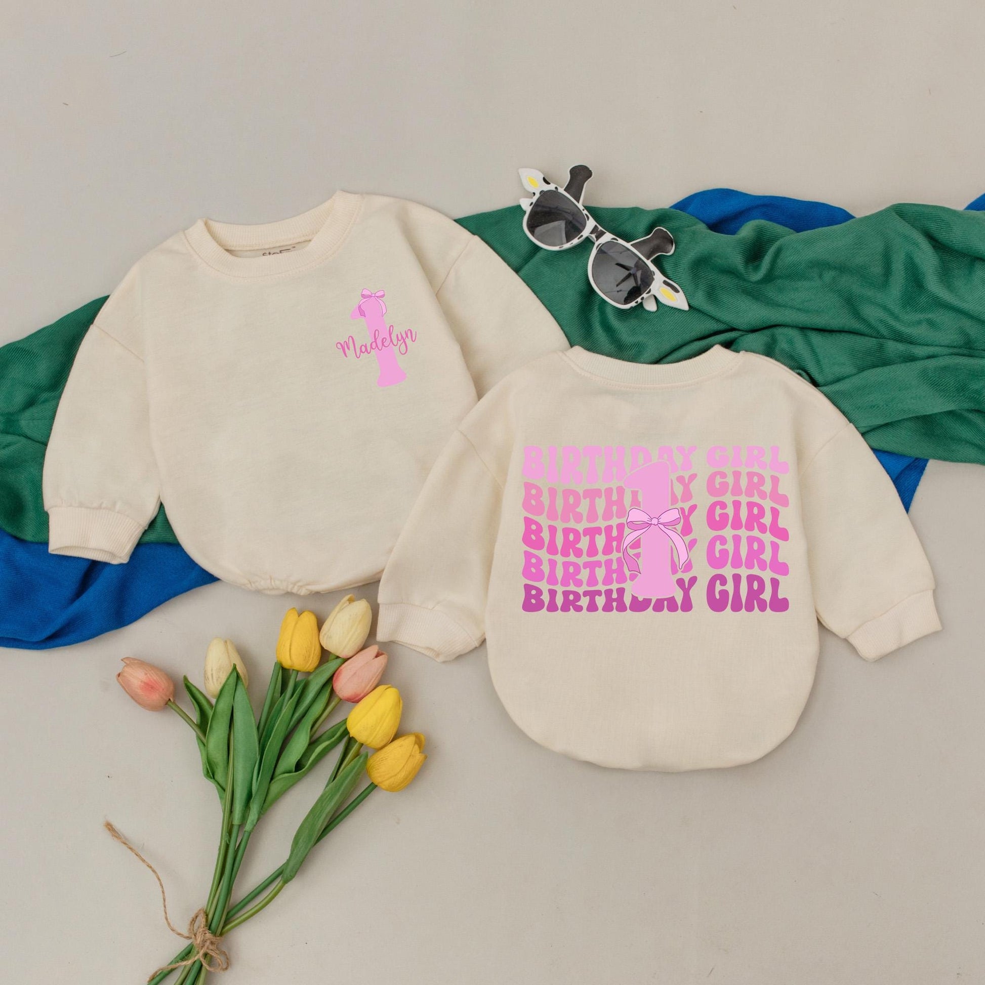 Personalized Pink One First Birthday Girl Romper Baby Bodysuit with Madelyn Name Design Playful Toddler Outfit Cake Smash Gift