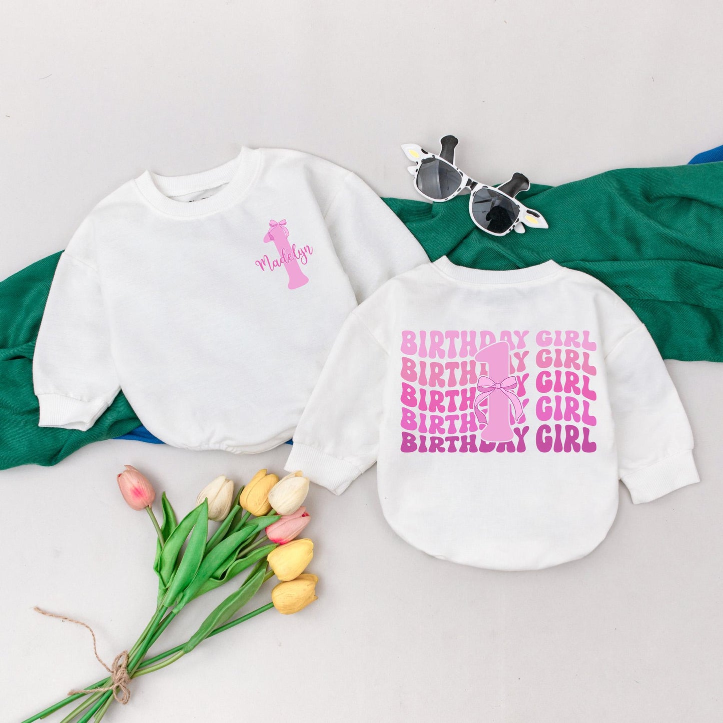 Personalized Pink One First Birthday Girl Romper Baby Bodysuit with Madelyn Name Design Playful Toddler Outfit Cake Smash Gift
