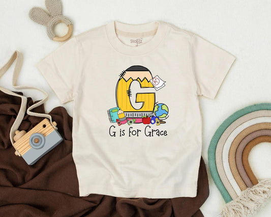 Custom Name Apple Toddler Tee First Day of School Outfit Preschool Kindergarten Personalized Back to School Shirt