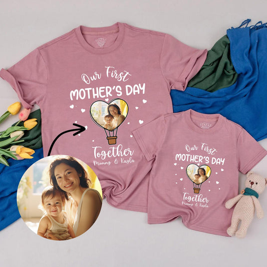 Personalized First Mother's Day Shirt for Baby & Mom - Custom Photo & Name Gift Set - New Mom & Baby Outfit