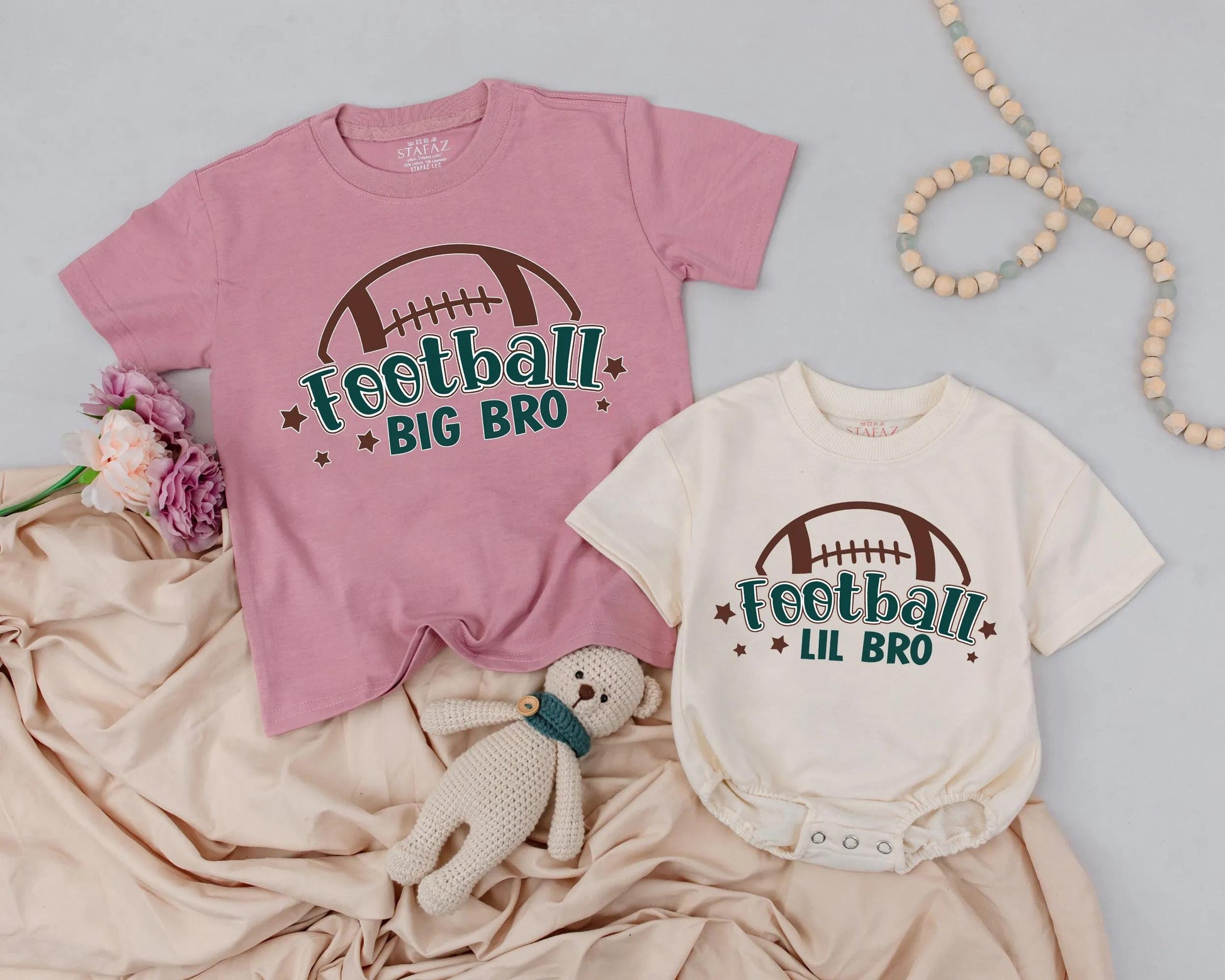 Matching Football Big Bro & Lil Bro Outfits, Fall Baby Boy Set, Sports Toddler Clothes, Brown & Green Graphic, Sibling Gift