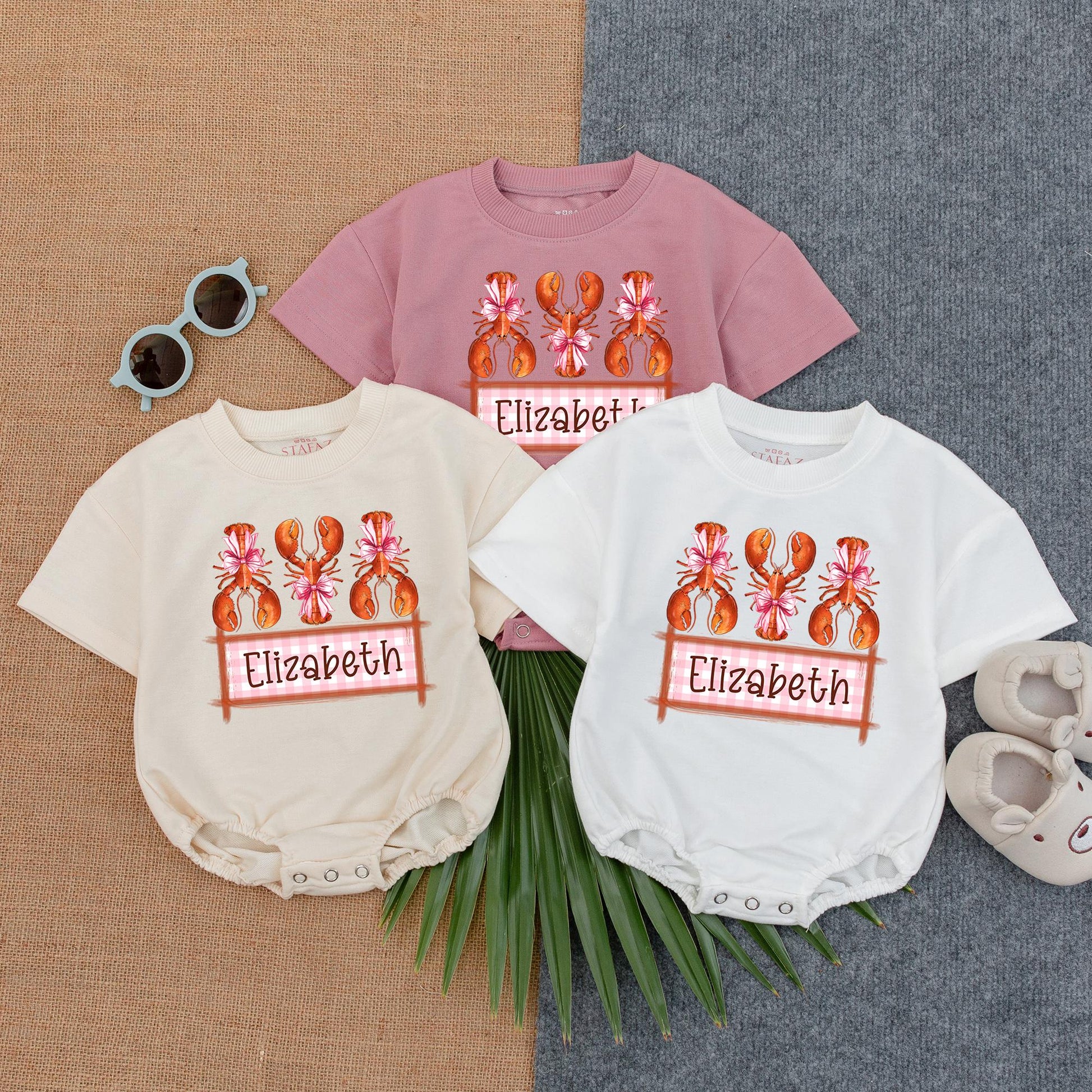 Personalized Crawfish and Bows Baby Girl Bubble Romper Cute Southern Crawfish Boil Season Outfit Soft Cotton Summer Baby Shower Gift