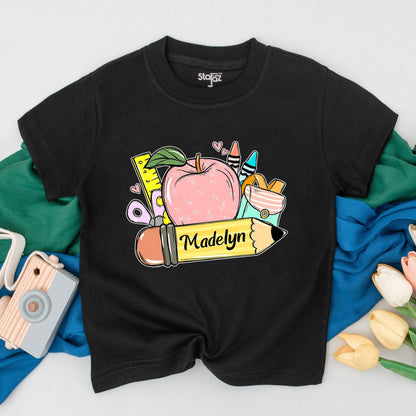 Personalized First Day of School Shirt for Toddler Girl, Custom Name Preschool Outfit, Kindergarten Kids Gift, Back to School Tee