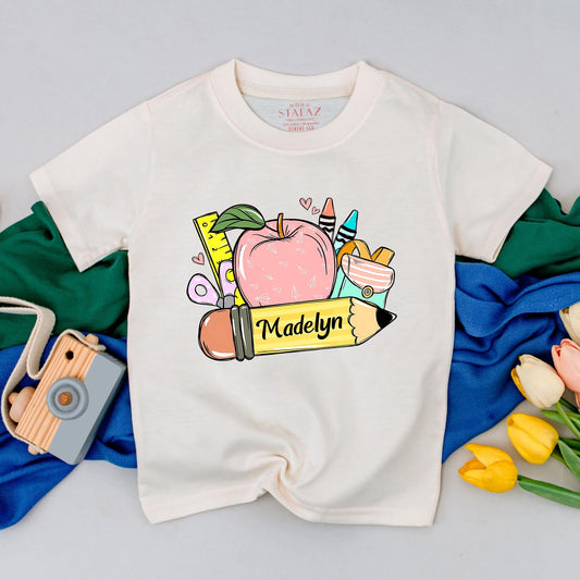 Personalized First Day of School Shirt for Toddler Girl, Custom Name Preschool Outfit, Kindergarten Kids Gift, Back to School Tee