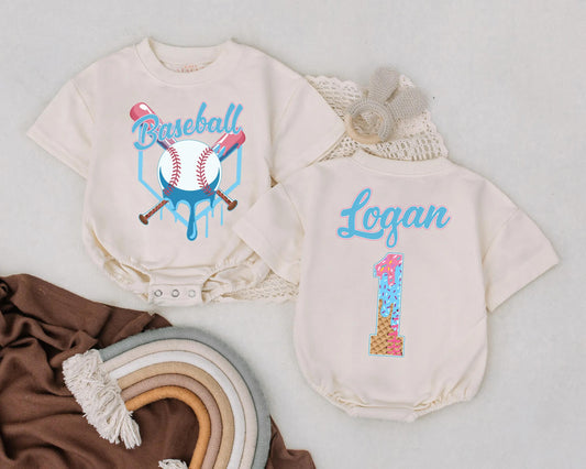 Baseball Birthday Baby Boy Romper – Personalized First Birthday Outfit with Custom Name, Cake Smash Sports Theme, Summer Baby Gift