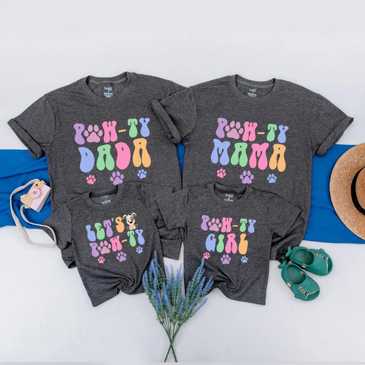 Pawty Animal Birthday Family Shirts Dada Mama Girl Let’s Pawty Pet Theme Dog Party Matching Birthday Outfits
