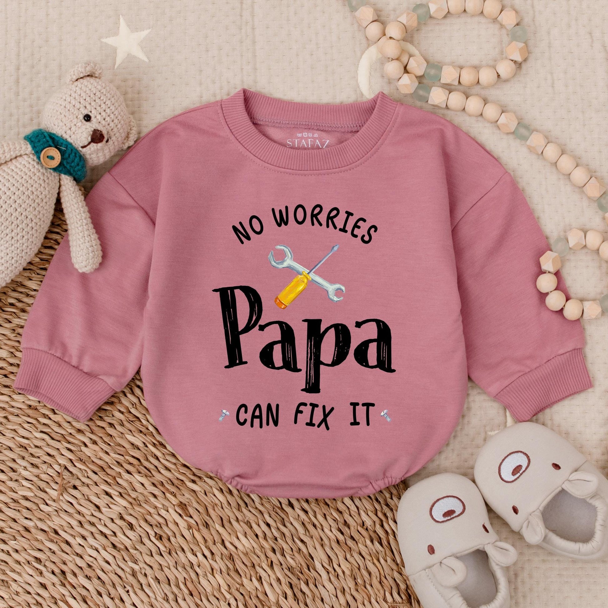 No Worries Papa Can Fix It Bubble Romper Cute Baby Outfit for Dad Father's Day Gift Handy Papa Baby Clothes Funny Bodysuit
