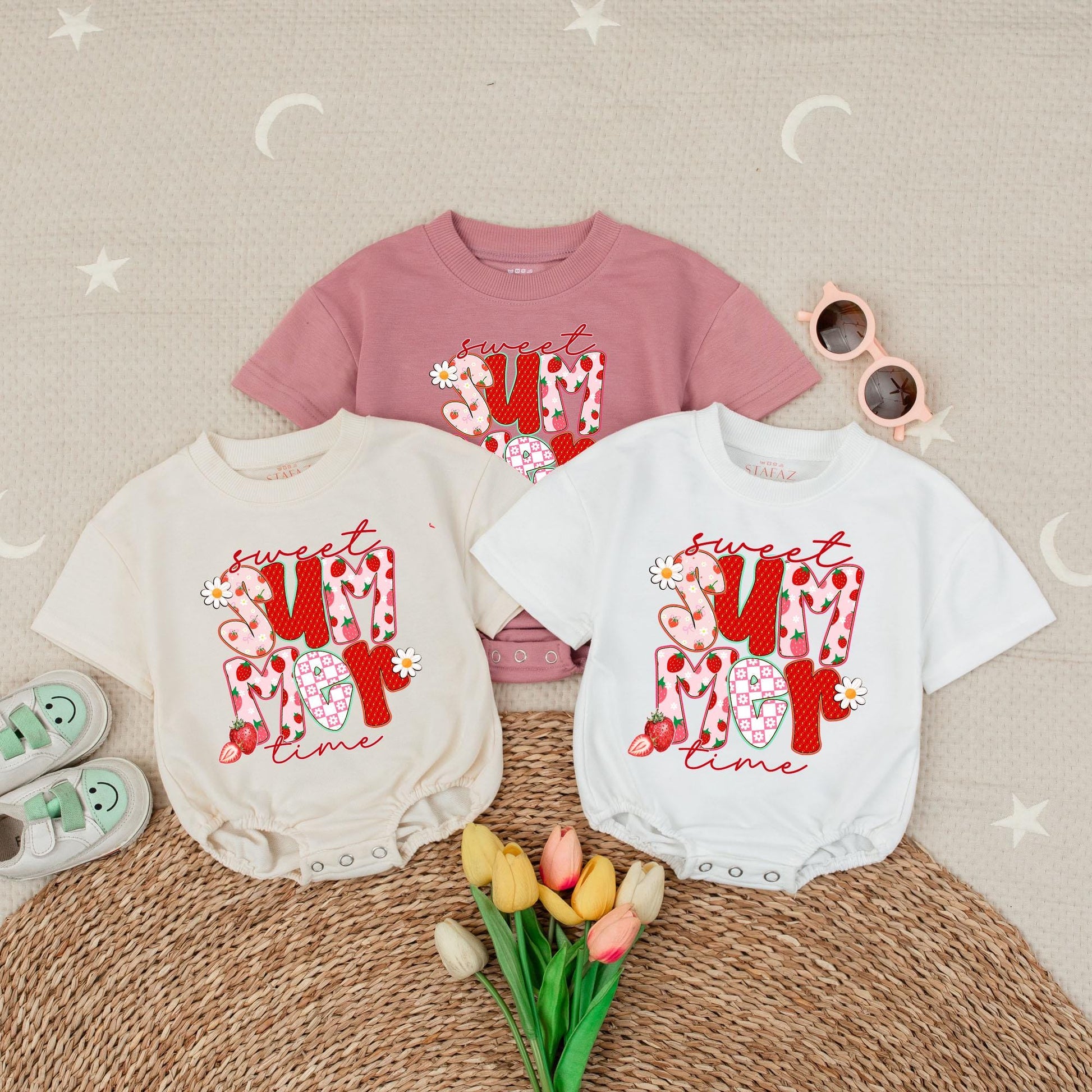 Sweet Summer Time Baby Girl Bubble Romper Cute Fruit Theme Vacation Outfit Toddler Bodysuit for Summer Fun