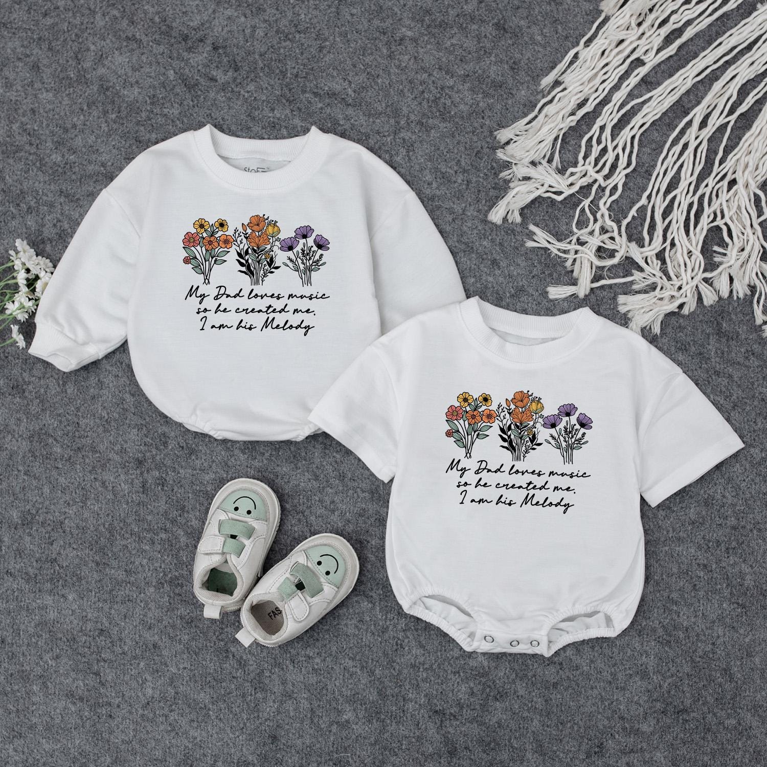 My Dad Loves Music Baby Romper Sweet Wildflower Outfit Infant Newborn Gift Bodysuit or Sweatshirt for Music Lover Dad
