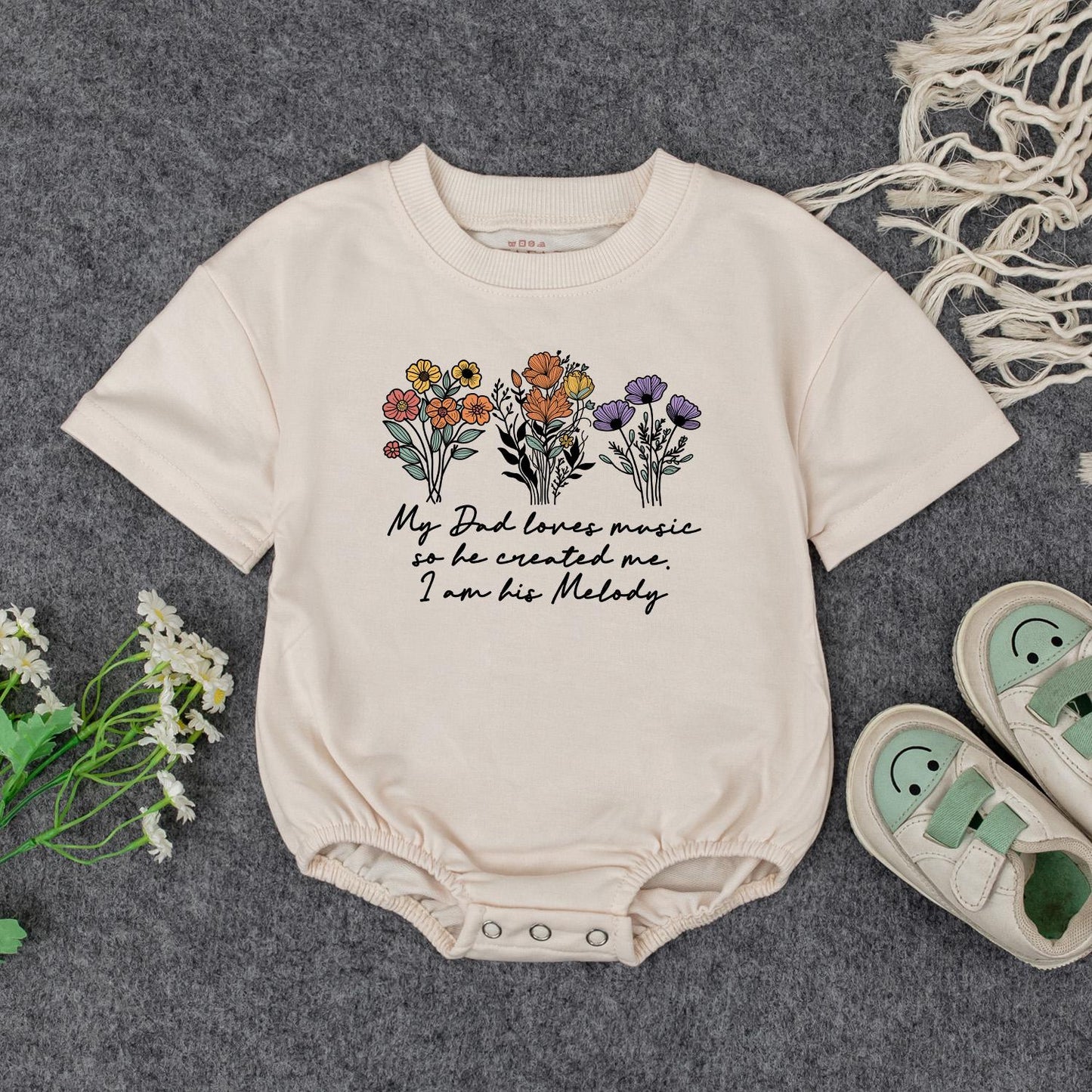 My Dad Loves Music Baby Romper Sweet Wildflower Outfit Infant Newborn Gift Bodysuit or Sweatshirt for Music Lover Dad