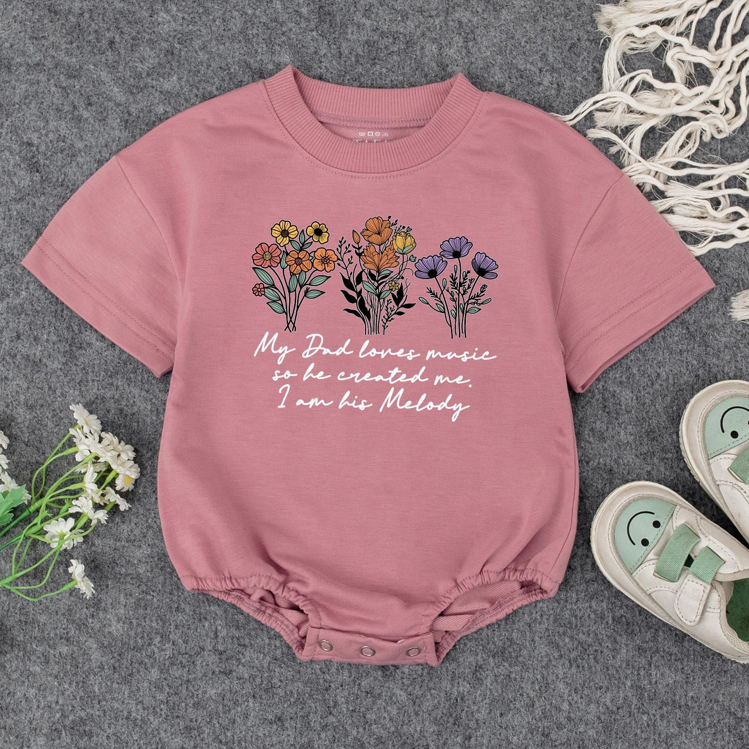 My Dad Loves Music Baby Romper Sweet Wildflower Outfit Infant Newborn Gift Bodysuit or Sweatshirt for Music Lover Dad