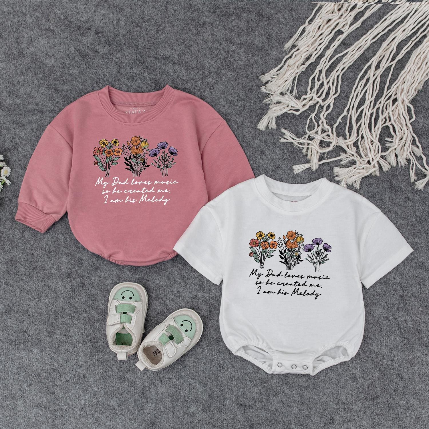 My Dad Loves Music Baby Romper Sweet Wildflower Outfit Infant Newborn Gift Bodysuit or Sweatshirt for Music Lover Dad