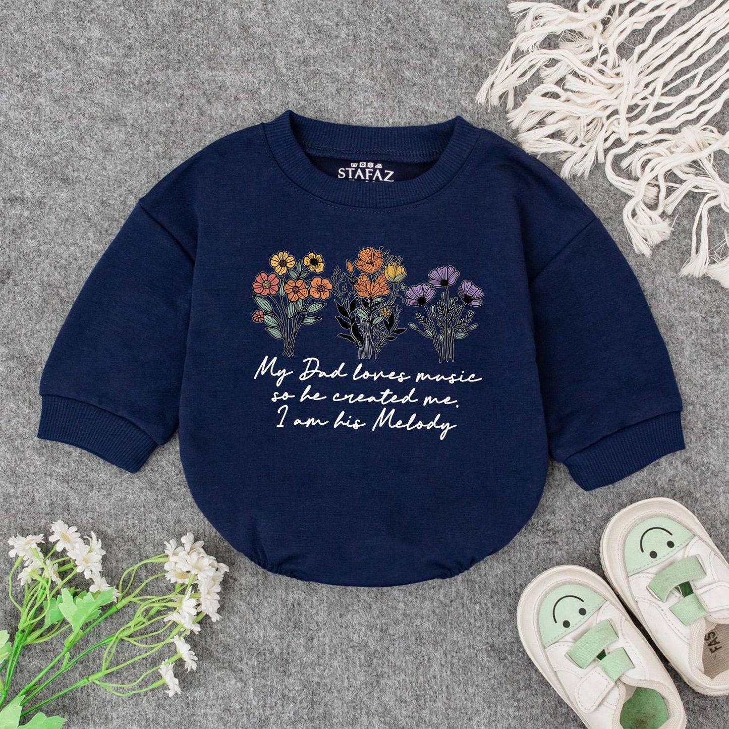 My Dad Loves Music Baby Romper Sweet Wildflower Outfit Infant Newborn Gift Bodysuit or Sweatshirt for Music Lover Dad