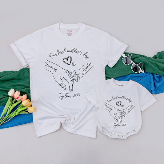 Personalized Our First Mother’s Day Together Shirt Mommy and Me Matching Tees Custom Gift Idea for New Mom