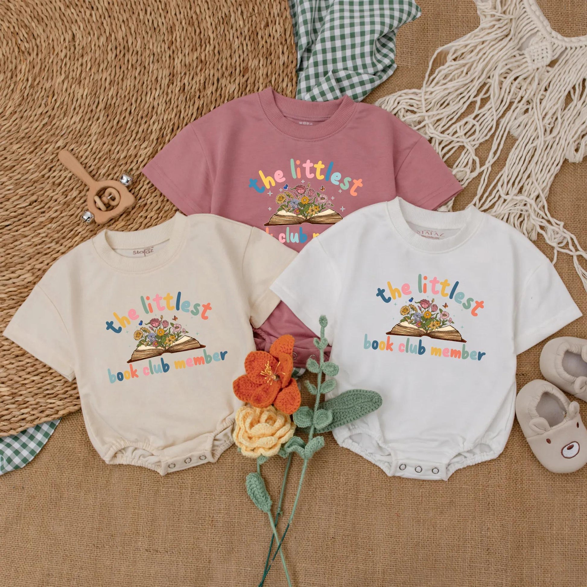 Littlest Book Club Member Baby Romper Wildflower Reading Outfit Future Bookworm Girl Bodysuit Librarian Gift Newborn Bubble