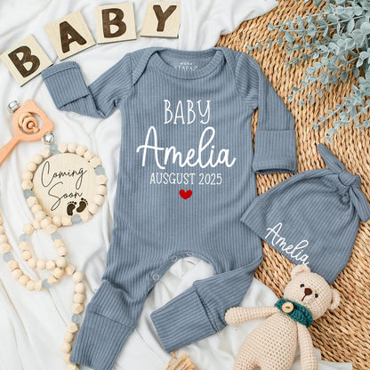 Soft Ribbed Personalized Baby Name Bodysuit Custom Newborn Outfit with Birth Month Coming Soon Baby Gift Infant Romper