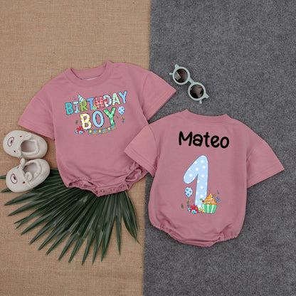Cupcake Birthday Boy Romper, Custom Name 1st Birthday Outfit, Baby Boy Party Suit, Cute Gift