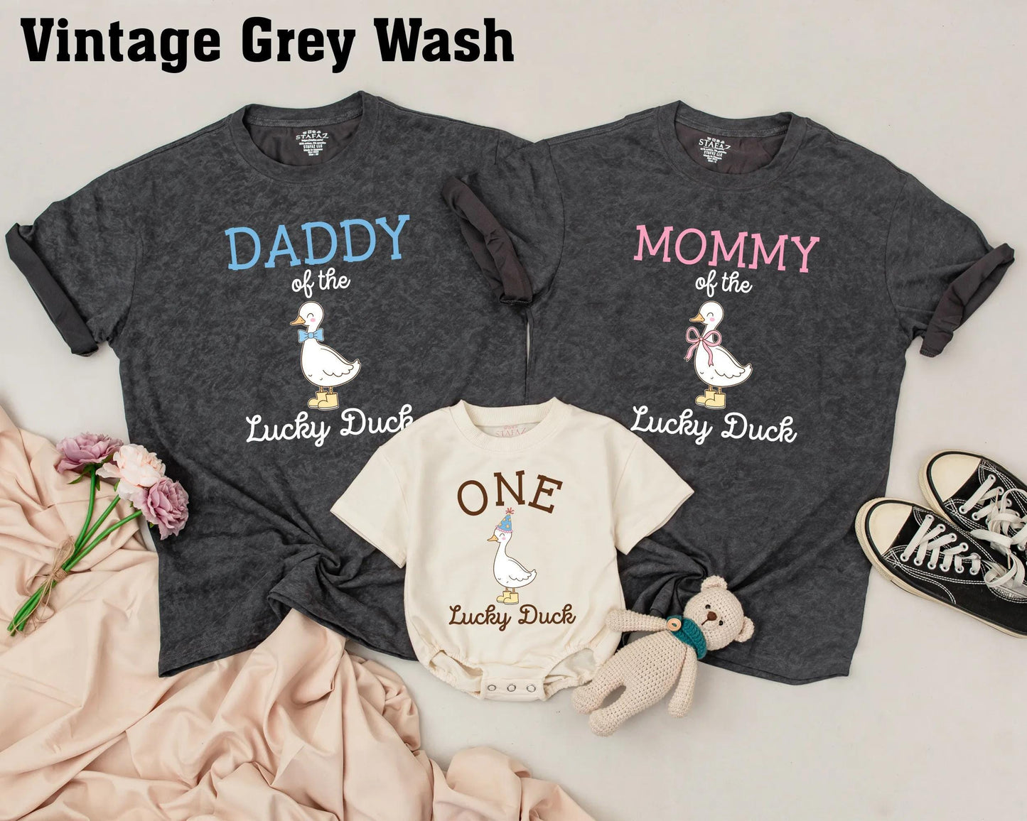 Matching Family Duck Shirts: Mommy, Daddy & Baby Outfits, One Lucky Duck Birthday Bodysuit, Farm Animal Gift for Kids