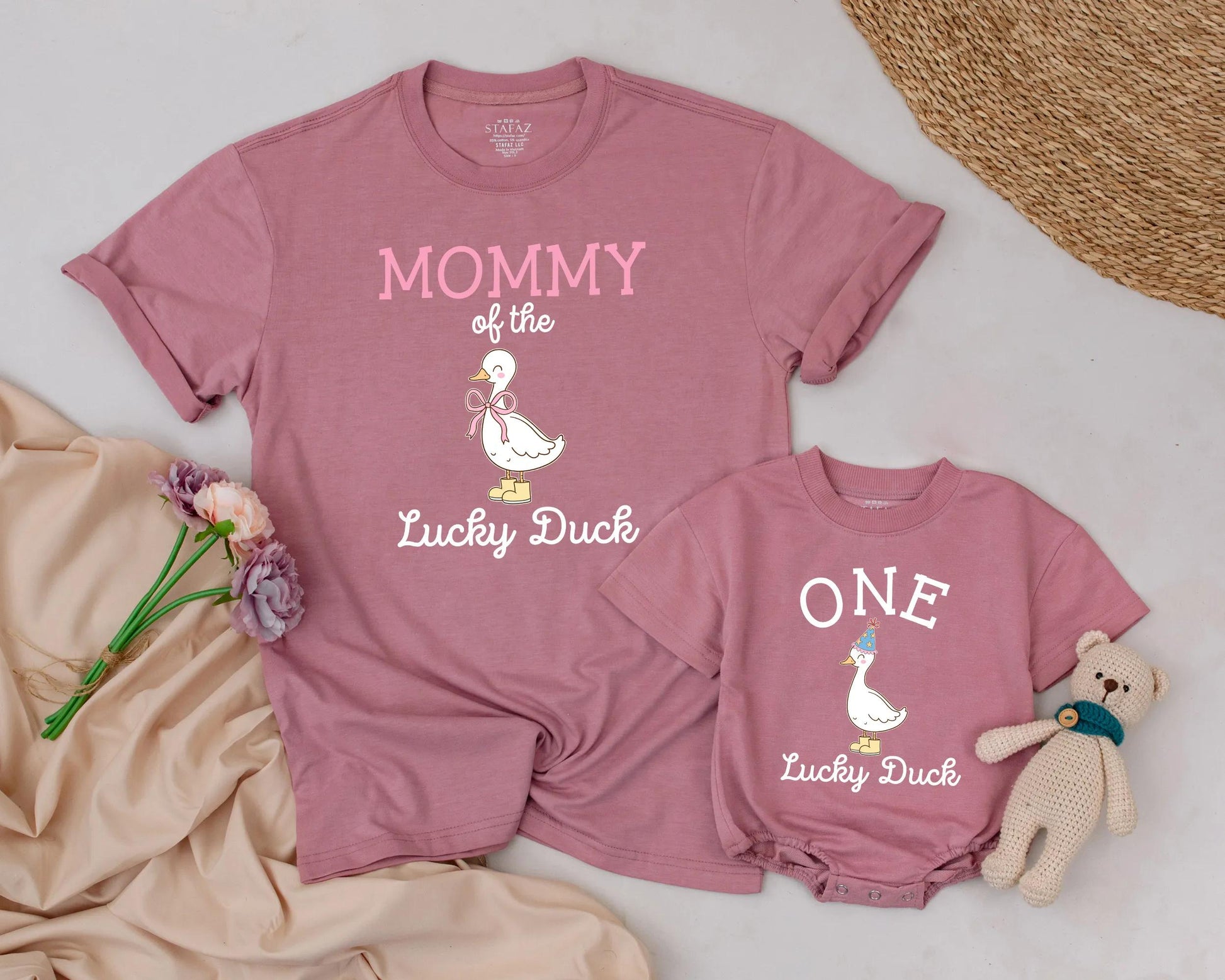 Matching Family Duck Shirts: Mommy, Daddy & Baby Outfits, One Lucky Duck Birthday Bodysuit, Farm Animal Gift for Kids