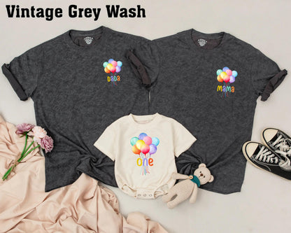 Personalized Colorful Balloon Birthday Shirt for First Birthday Custom Name Rainbow Balloons Mama Dada Sis Outfit First Birthday Gift