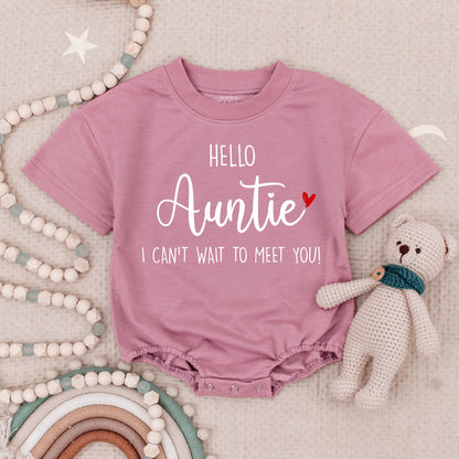 Hello Auntie Baby Romper I Can't Wait to Meet You Baby Announcement Sweet Black & Red Heart Pregnancy Reveal Gift for New Sister Auntie
