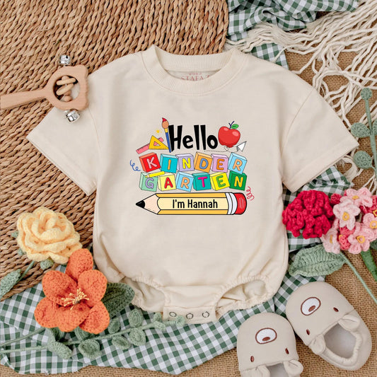 Hello Kindergarten Baby Romper Personalized Back to School Outfit Custom First Day Preschool Clothes Name Pencil Gift