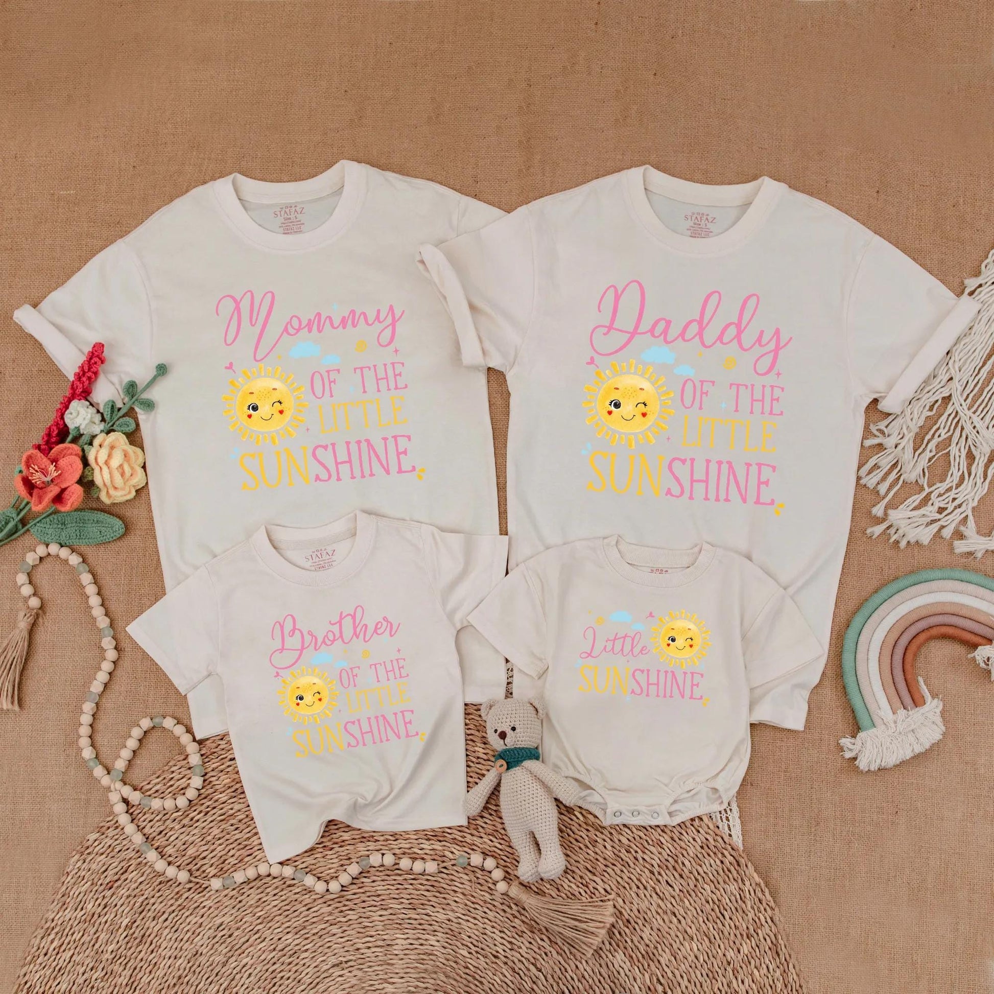 First Birthday Little Sunshine Family Matching Shirts Baby Girl Trip Around The Sun Party Outfit Toddler Girl Boho Sun Birthday Gift