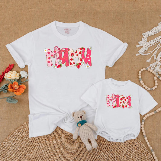 Strawberry Mama and Mini Matching Shirts Cute Floral Summer Outfits Berry First Birthday Mommy and Me Clothes
