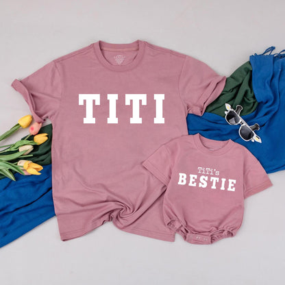 Personalized Titi and Titi's Bestie Matching Aunt Niece Outfit Soft Comfortable Cotton Baby Romper Family Bonding Gift Set