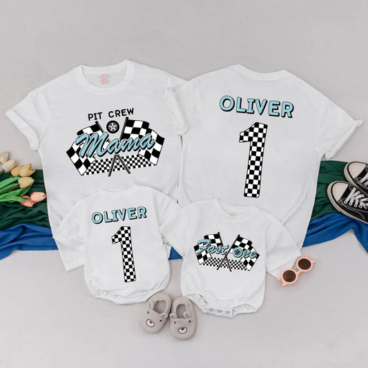 Personalized Fast One Birthday T-Shirt: Race Car Family Matching Outfits for 1st Birthday Boy & Mommy & Me
