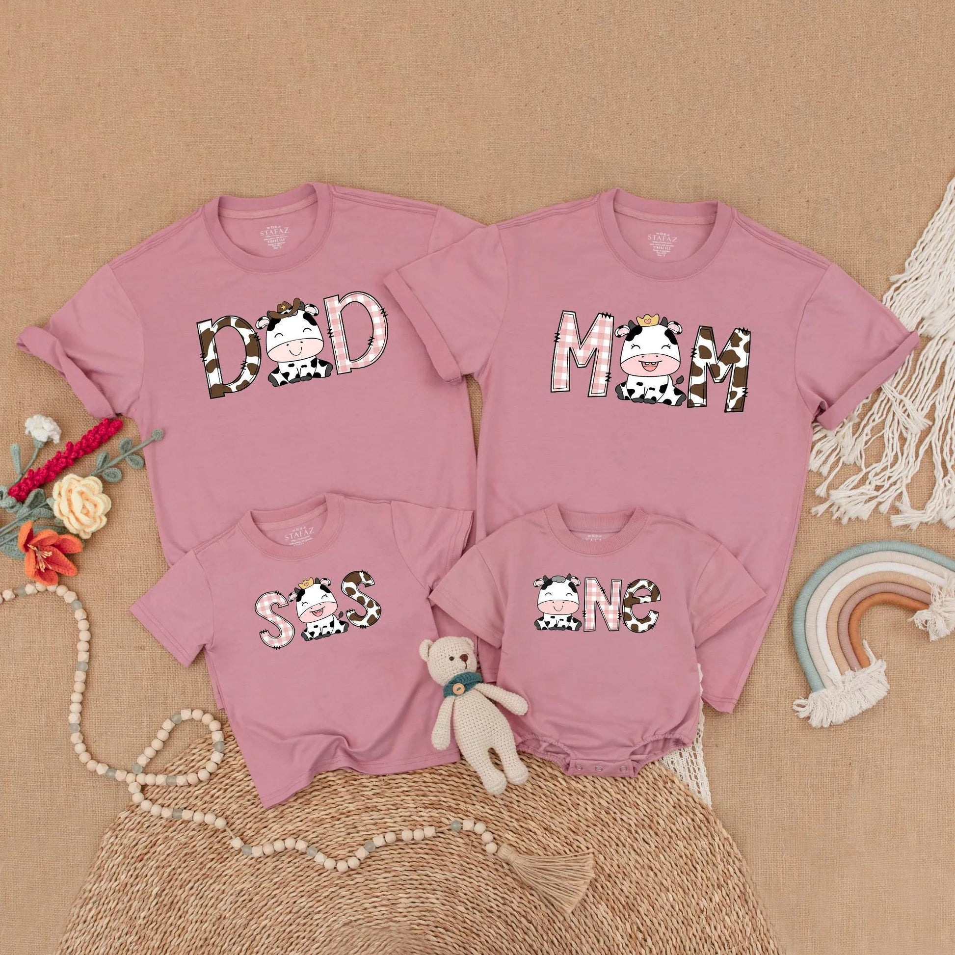 Cow Family Birthday Shirt Boho Farm First Birthday Outfit Mommy and Me Matching Western Gift