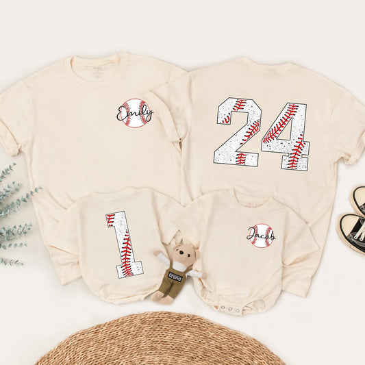 Personalized Baseball Birthday Shirt for Emily & Jacob, Custom Name & Age Tee, Baseball Fan Gift, Red, White, Black
