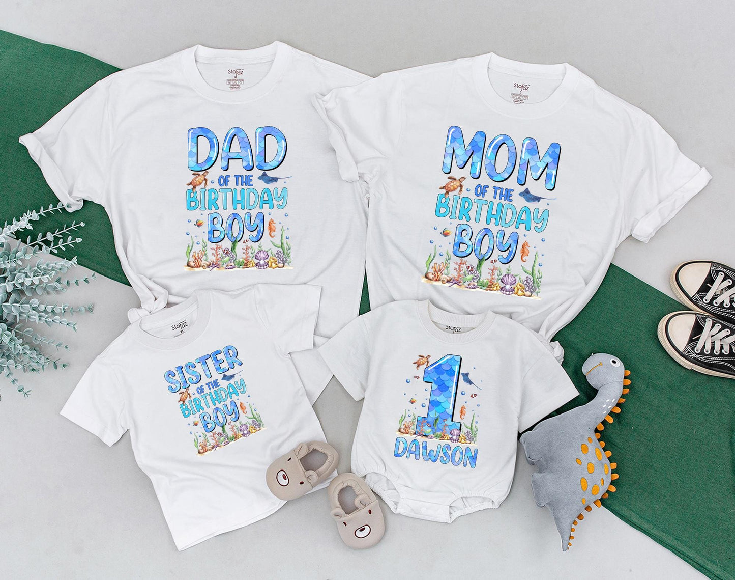Matching Family Ocean Shirts Oneder The Sea First Birthday Baby Boy Romper Outfit Natural Cotton Aquarium Theme Celebration